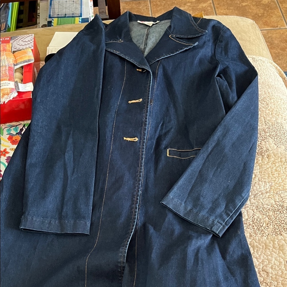Ultra Pink Long Dark Blue Denim Coat Blazer Size M